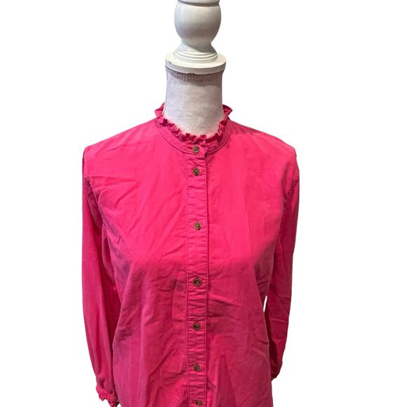 J Crew Lightweight Corduroy Ruffle Neck Shirt Hot Pink 10 - Picture 3 of 8